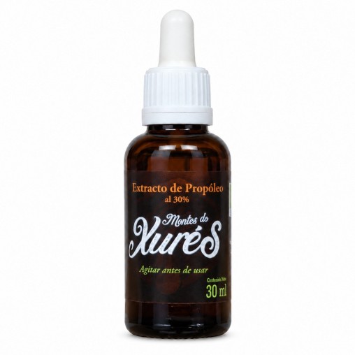 Propóleo ecológico Montes do Xurés de 30 ml con gotero — vista frontal
