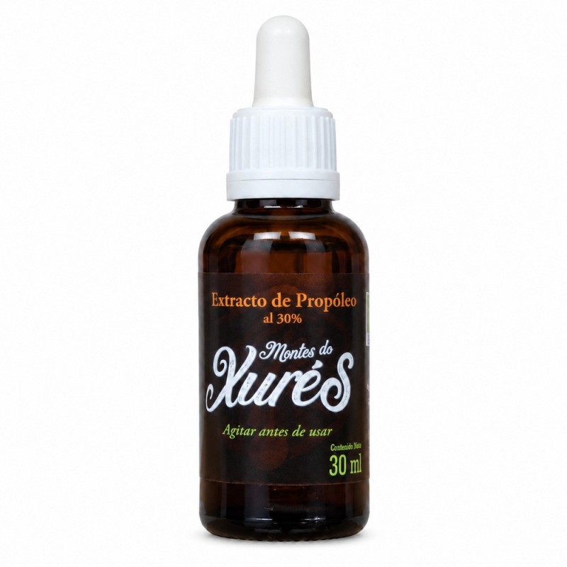 Propóleo ecológico Montes do Xurés de 30 ml con gotero — vista frontal